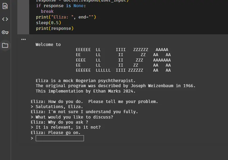 My ELIZA program running in Google Colab