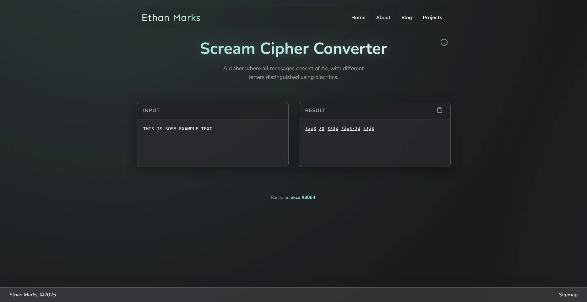 a screenshot of the Scream Cipher Converter interface