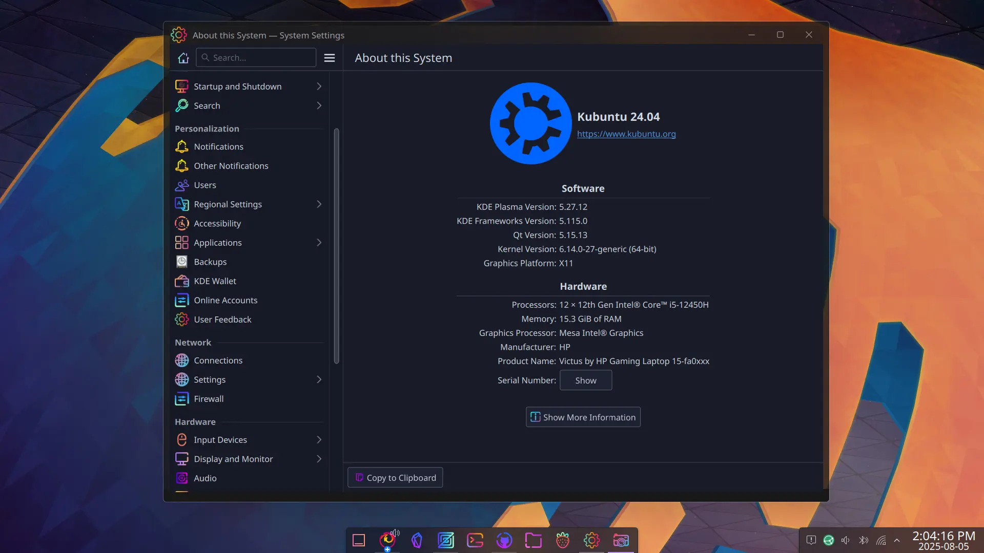 A screenshot of my computer running Kubuntu